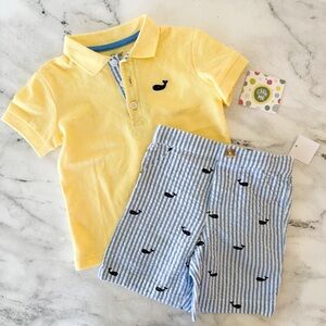 Little Me Baby Boys Spring Yellow Whale Polo + Seersucker Shorts